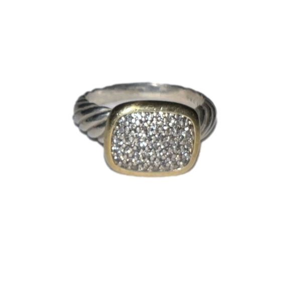 David Yurman Two-Tone Yellow Gold Diamond Cable Noblesse Cocktail Ring Silver - Picture 6 of 13